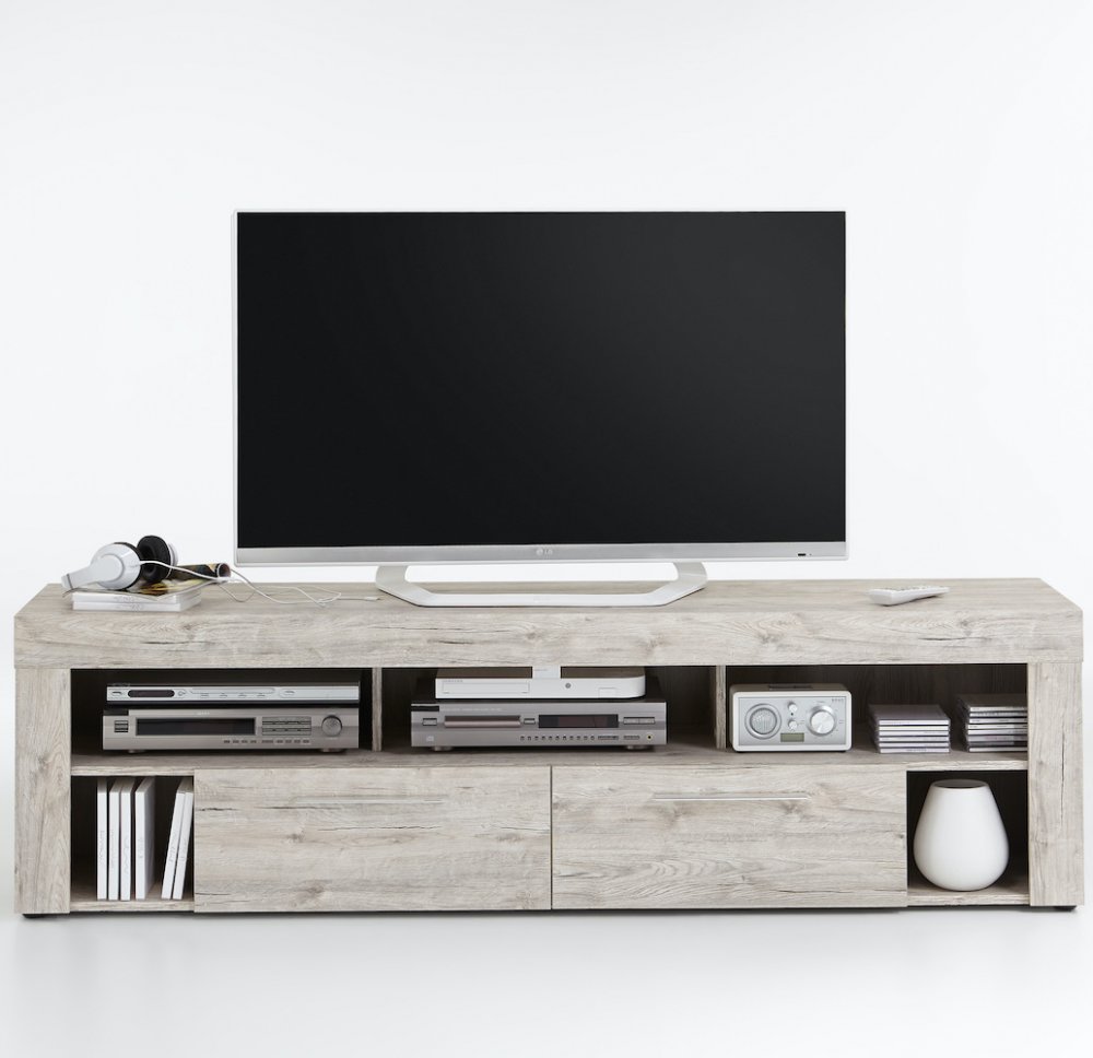 Meuble TV VALEE coloris chêne sable 2 tiroirs 1 plateau fixe 